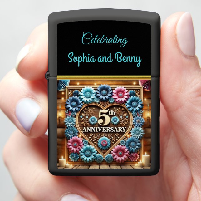 Sapphire Glow: 5th Anniversary Reflection Zippo Lighter (In Hand)