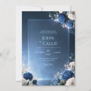 Sapphire Glow Floral Frame Wedding Invitation