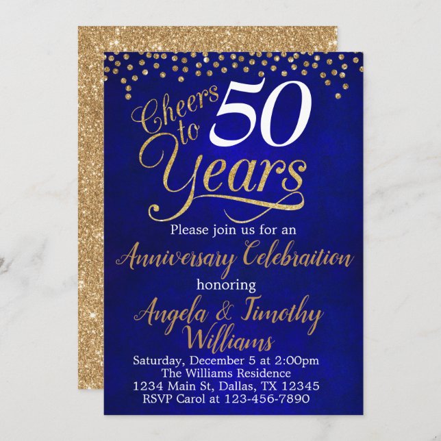 Sapphire Gold Wedding Anniversary Invitation (Front/Back)