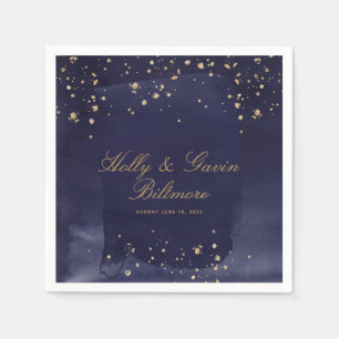 Sapphire & Gold Wedding Cocktail Napkins