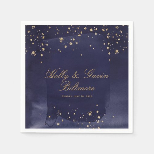 Sapphire  Gold Wedding Cocktail Napkins