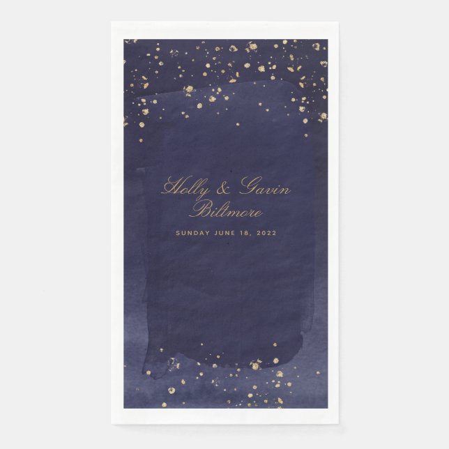 Sapphire & Gold Wedding Dinner Napkins (Front)