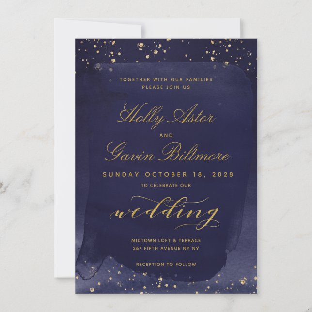 Sapphire & Gold Wedding Invitation Suite (Front)