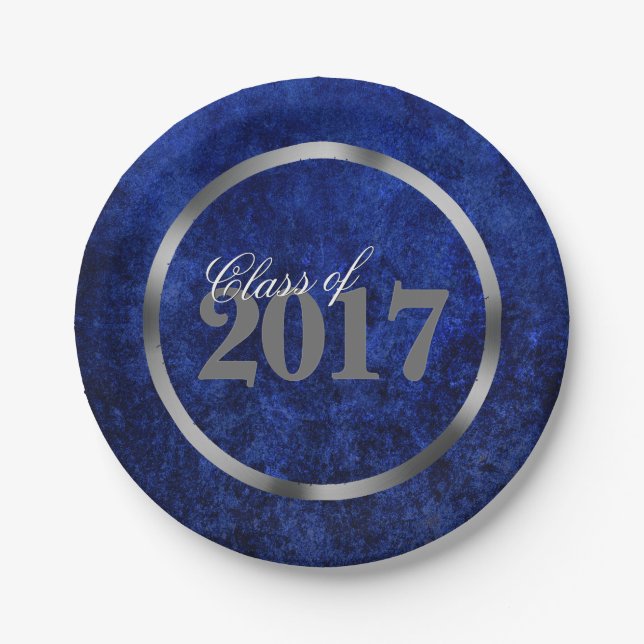 Sapphire Grad | Blue Royal Cobalt Azure Year Paper Plates (Front)