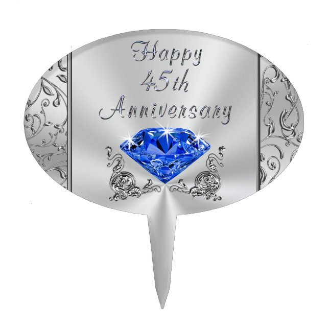 Sapphire Happy 45th Anniversary Cake Topper Pick (Front)