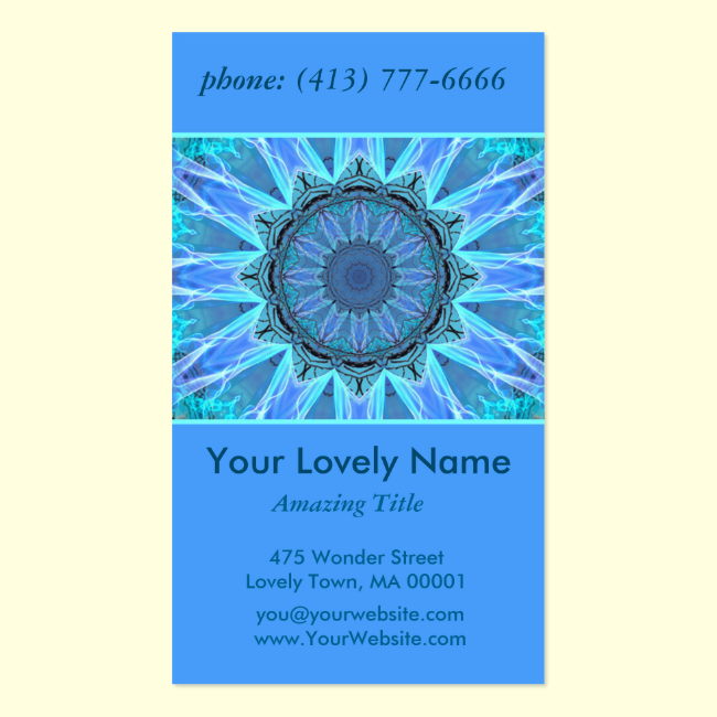 Sapphire Ice Flame Crystal Wheel Aqua Blue Mandala Double-Sided Standard Business Cards (Pack Of 100)