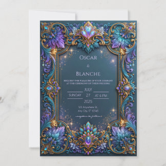 Sapphire Jewel Filigree Wedding Invitation