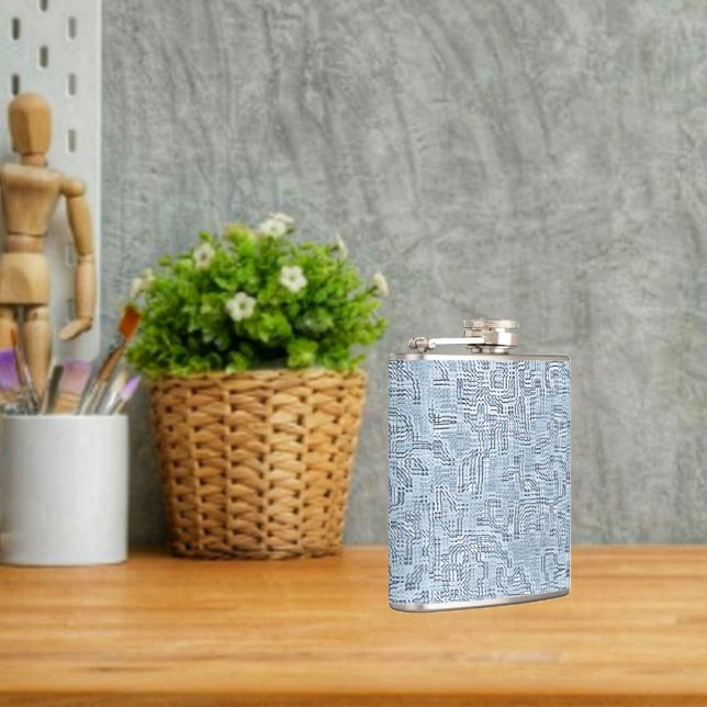 Sapphire Leaf Flask (This Sapphire Leaf Flask design, has a clear blue, color outlined, with elaborate, floral patterns!)