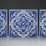Sapphire Lisbon Patterned Ceramic Design Ceramic Tile<br><div class="desc">Indigo Azulejo Blue Portuguese Lisbon decorative ceramic tiles are a beautiful and unique addition to any home. A high-quality product with a timeless esthetic. The blue color of the tiles is inspired by the indigo blue of Lisbon's famous azulejo tiles, adding a touch of history and culture to your space....</div>