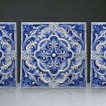 Sapphire Lisbon Patterned Ceramic Design Tile<br><div class="desc">Indigo Azulejo Blue Portuguese Lisbon decorative ceramic tiles are a beautiful and unique addition to any home. A high-quality product with a timeless esthetic. The blue color of the tiles is inspired by the indigo blue of Lisbon's famous azulejo tiles, adding a touch of history and culture to your space....</div>