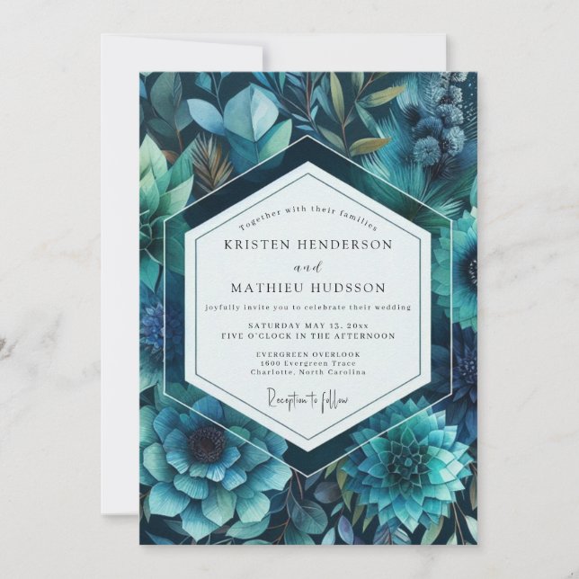 Sapphire Lush Flora Wedding Invitation (Front)
