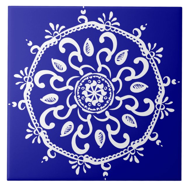 Sapphire Mandala Ceramic Tile (Front)
