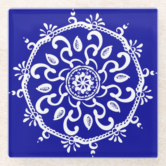 Sapphire Mandala Glass Coaster (Front)