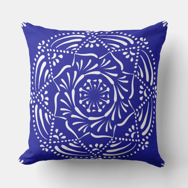 Sapphire Mandala Outdoor Pillow (Front)