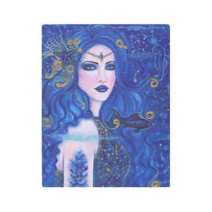 Sapphire Mermaid with gold accents by Renee Lavoie Metal Print
