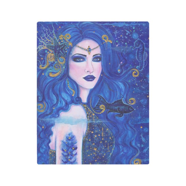 Sapphire Mermaid with gold accents by Renee Lavoie Metal Print (Front)