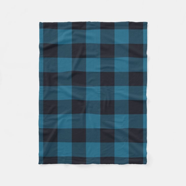Sapphire Navy Buffalo Plaid Twill Fleece Blanket (Front)