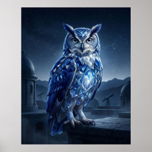 Sapphire Owl Celestial Night Poster
