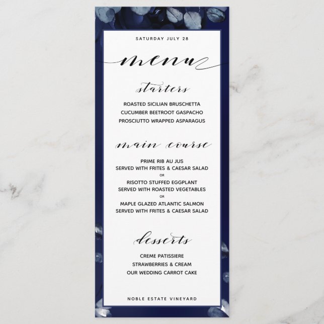 Sapphire Peony Wedding Dinner Menu (Front)