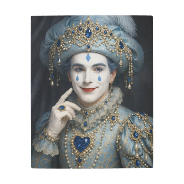 Sapphire Pierrot Luxury Portrait Metal Wall Art (Front)