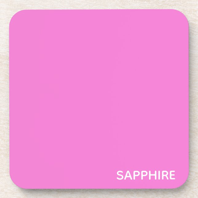 Sapphire pink colour name beverage coaster (Front)