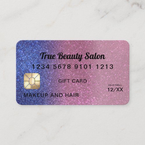Sapphire Pink Glitter Credit Card Gift Certificate