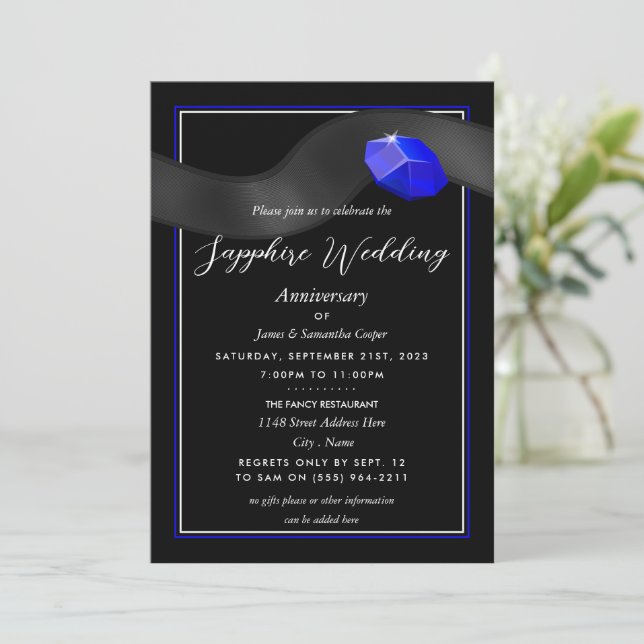 Sapphire Ribbon, 45 Year Wedding Anniversary Invitation (Standing Front)