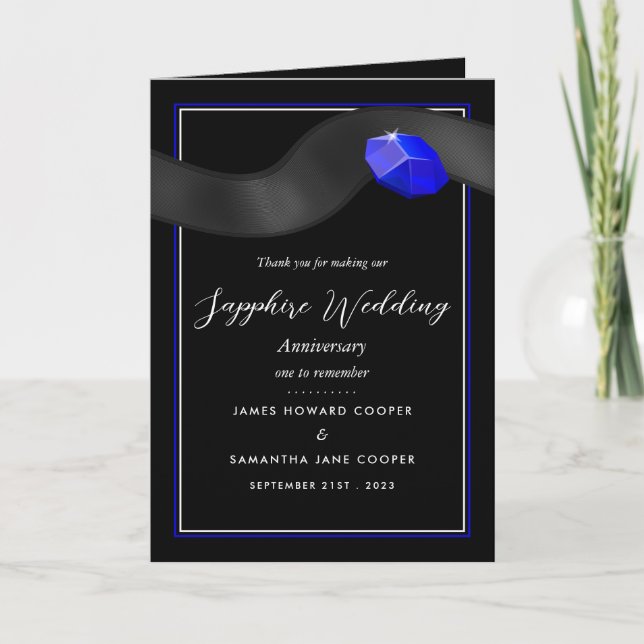 Sapphire Ribbon 45 Year Wedding Anniversary Thanks Card (Front)