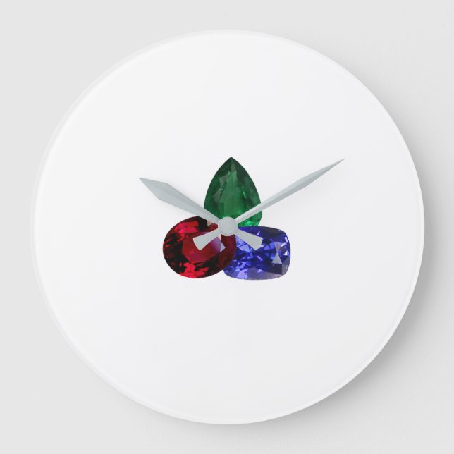 Sapphire Ruby Emerald Gemstone Large Clock (Front)