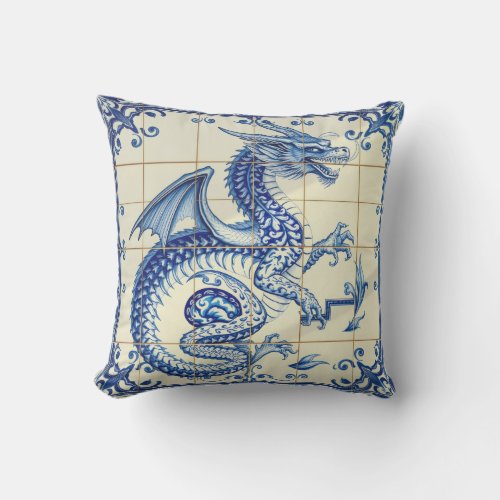 sapphire serpent dragon outdoor pillow