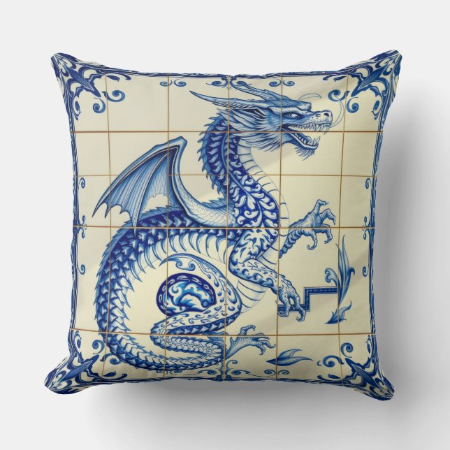 sapphire serpent dragon pillow (Front)