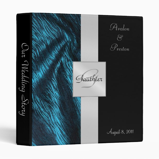 Sapphire Silk Silver Monogram Ribbon Binder (Front/Spine)