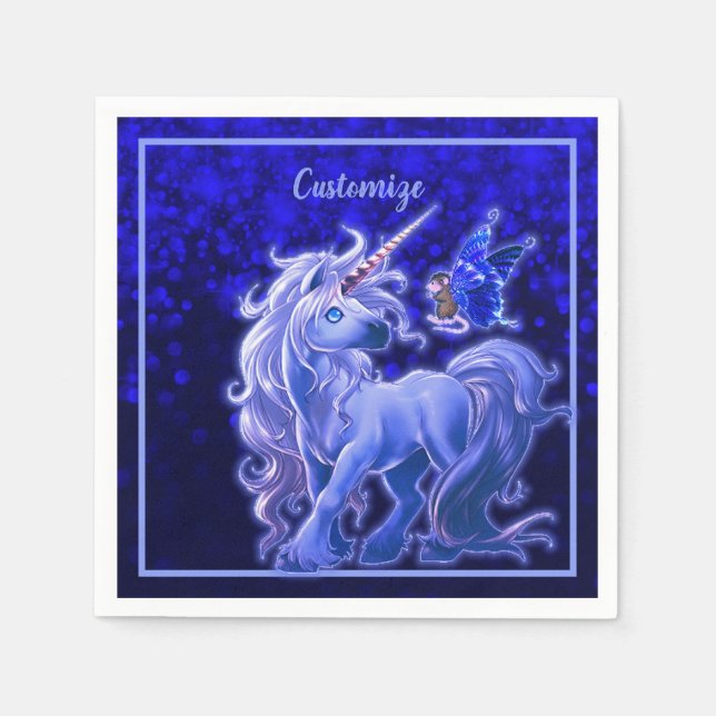 Sapphire Sparkle Blue Unicorn Napkins (Front)