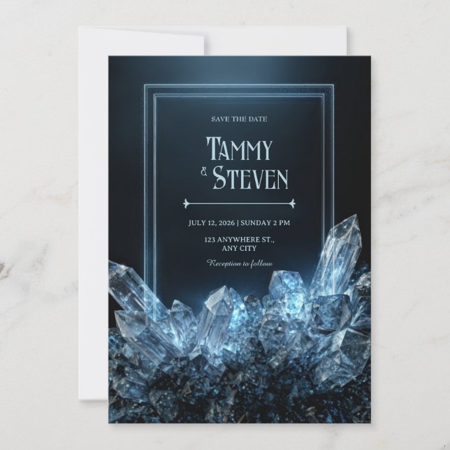 Sapphire Stardust Ethereal Crystal Wedding Invitation (Front)