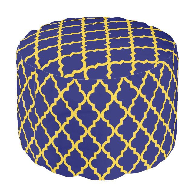 Sapphire Sun: Blue & Yellow Boho Moroccan Elegance Pouf (Angled Back)