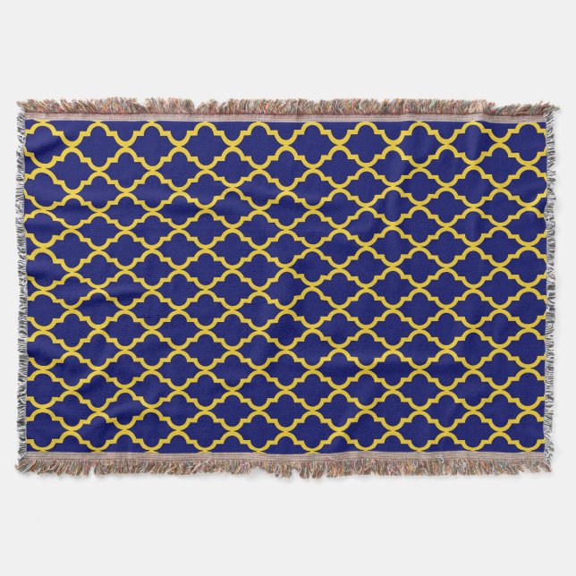 Sapphire Sun: Blue & Yellow Boho Moroccan Elegance Throw Blanket (Front)