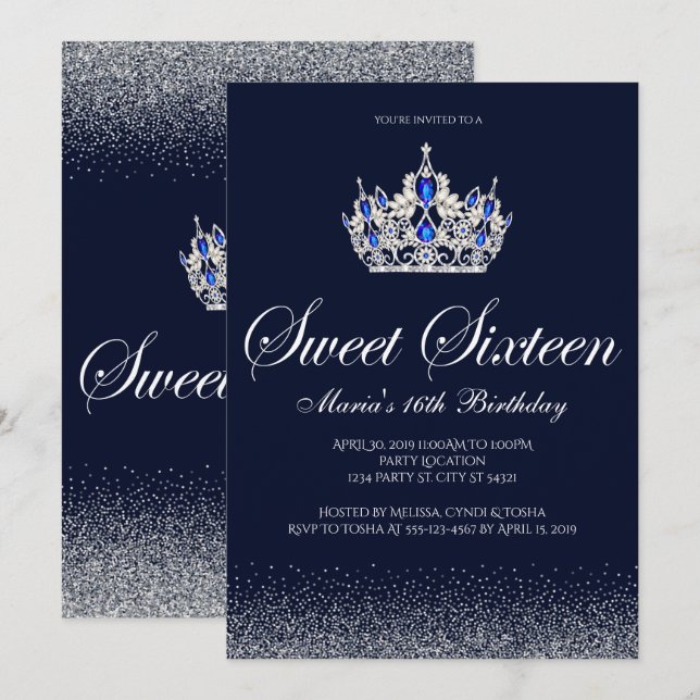 Sapphire Sweet 16 Birthday Invitations (Front/Back)