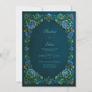 Sapphire Teal Floral Wedding Invitation