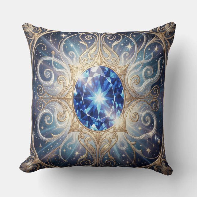 Sapphire – The Stone of Truth and Wisdom Throw Pillow (Front)