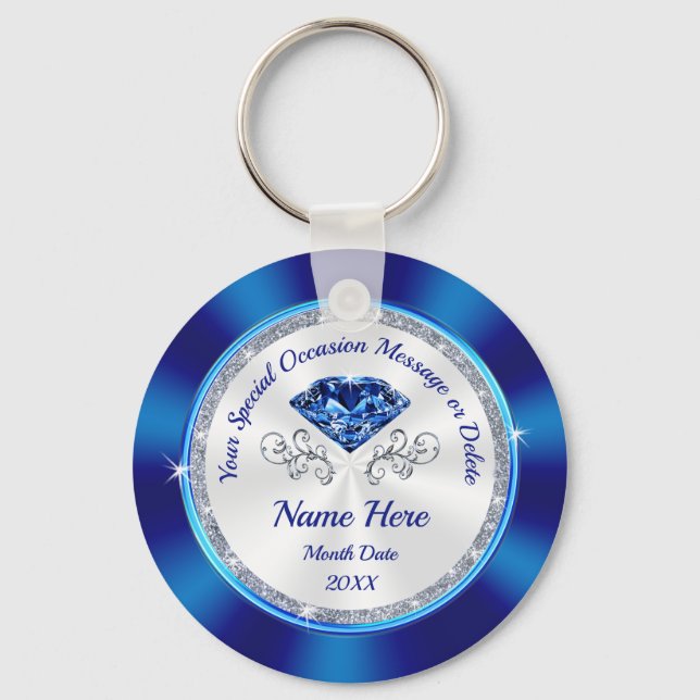 Sapphire themed, Personalized Party Favors, CHEAP Keychain (Front)