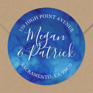 Sapphire Tide Round Wedding Return Address Label