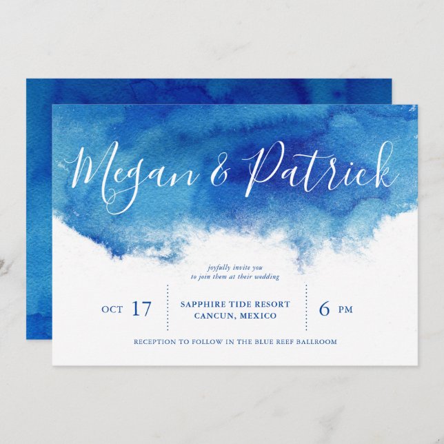 Sapphire Tide Wedding Invitation (Front/Back)