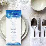 Sapphire Tide Wedding Menu Card<br><div class="desc">Custom printed wedding menu cards with an abstract blue watercolor border to coordinate with our Sapphire Tide collection. Customize the text with your wedding menu options. Use the design tools to edit the fonts and colors or move text around to fit your menu selections. This ocean-inspired design is perfect for...</div>