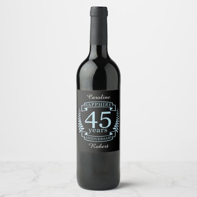 Sapphire Traditional 45th wedding anniversary Wine Label (Front)