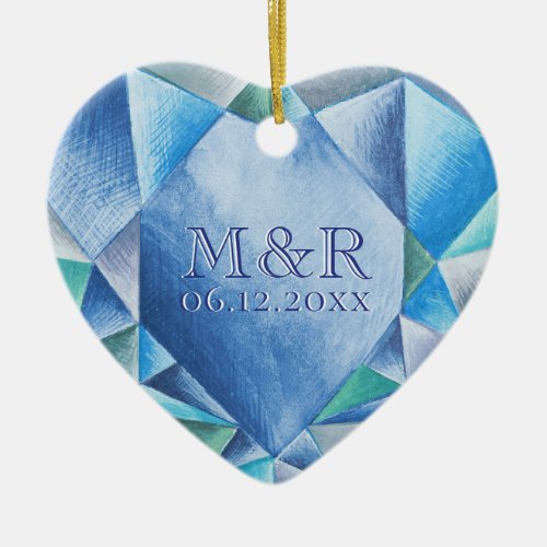 Sapphire Watercolor Heart 45th Wedding Anniversary Ceramic Ornament