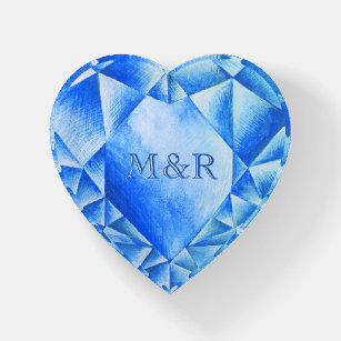 Sapphire Watercolor Heart 65th Wedding Anniversary Paperweight