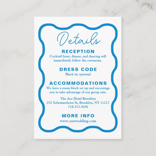 Sapphire Wavy Retro Wedding Enclosure Card (Front)