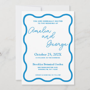 Sapphire Wavy Retro Wedding Invitation