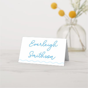 Sapphire Wavy Retro Wedding Place Card