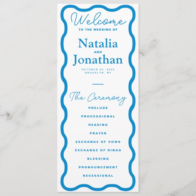Sapphire Wavy Retro Wedding Program (Front)